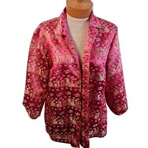 Size 2/S Vintage Chico's Design, Womens Top Asian Themed Artsy Jacket Satin